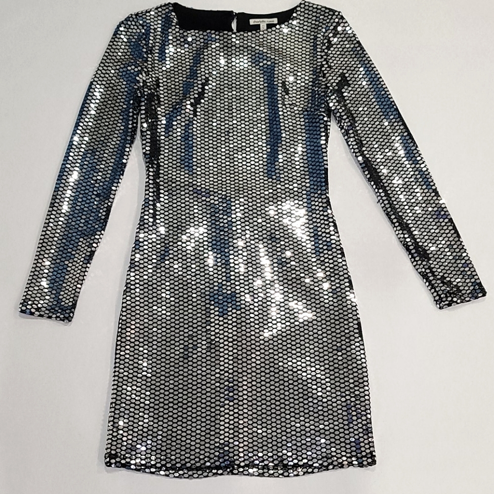 Metallic Silver Reflective Mini Cocktail Dress